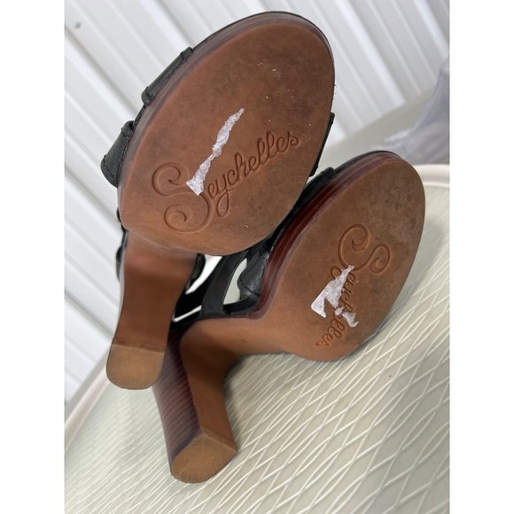 Seychelles Open Toe Strappy Heels Womens 9 Black Leather Buckle Strap Cocktail - Picture 6 of 11